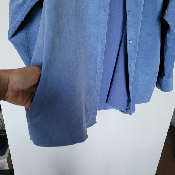 Zara Oversized Corduroy Light Blue Casual Button Up Shirt Size Medium - Picture 10 of 13